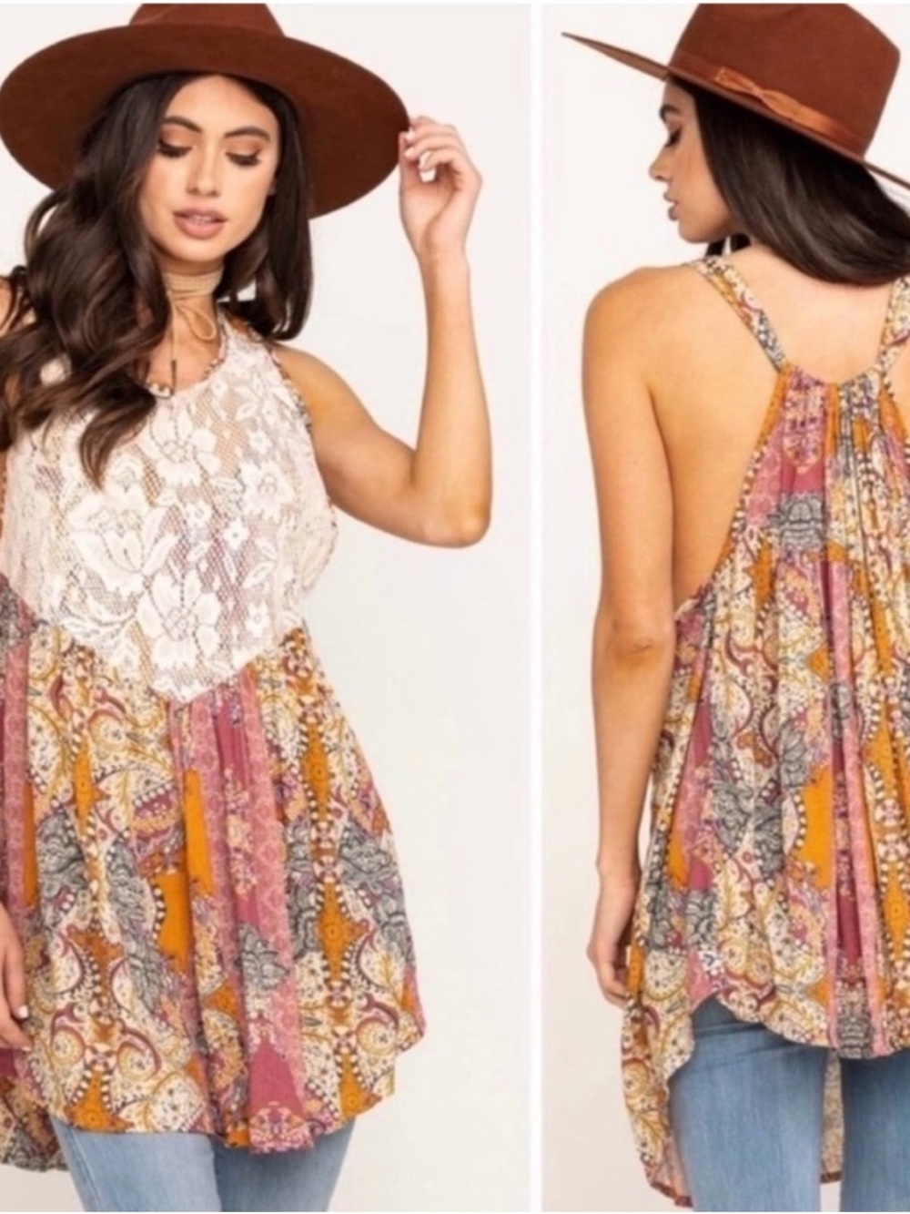 Free People XS "Count Me In" Boho Trapeze Lace Tunic Top NWOT washable